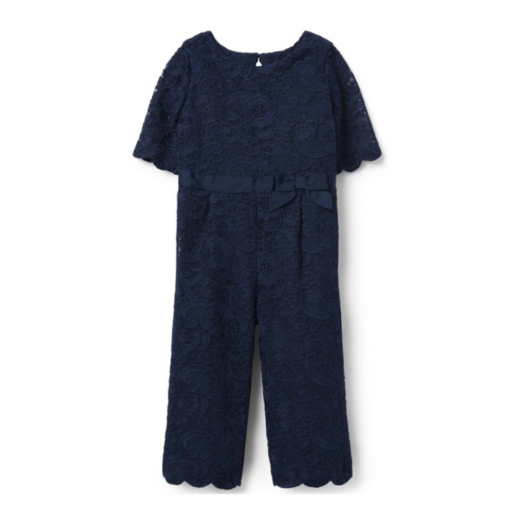 Janie and jack kids gilrs bow navy lace jumpsuit